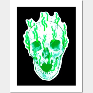 green fire skull Posters and Art